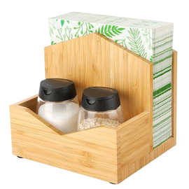 木制抽纸盒抽纸收纳盒 自带调味瓶收纳盒 桌面台式纸巾夹BSCI认证