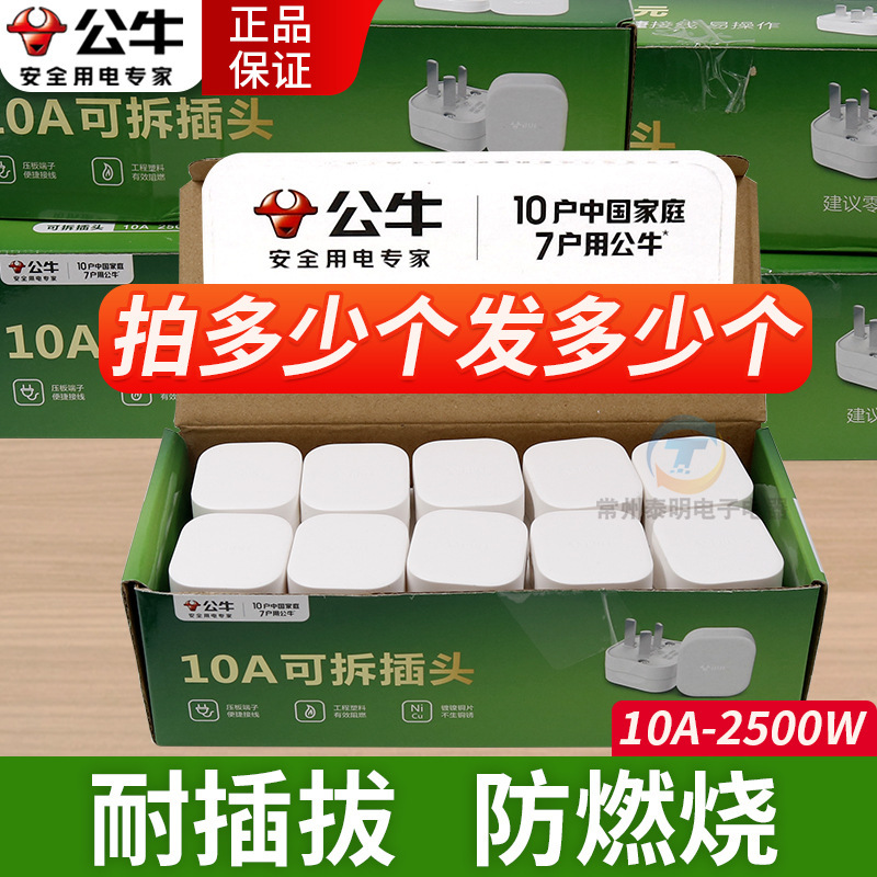 Bull Brand 10A Three-Prong Flat Plug for Home Use, Genuine Power Plug Adapter 2500W Gnt-10Sg