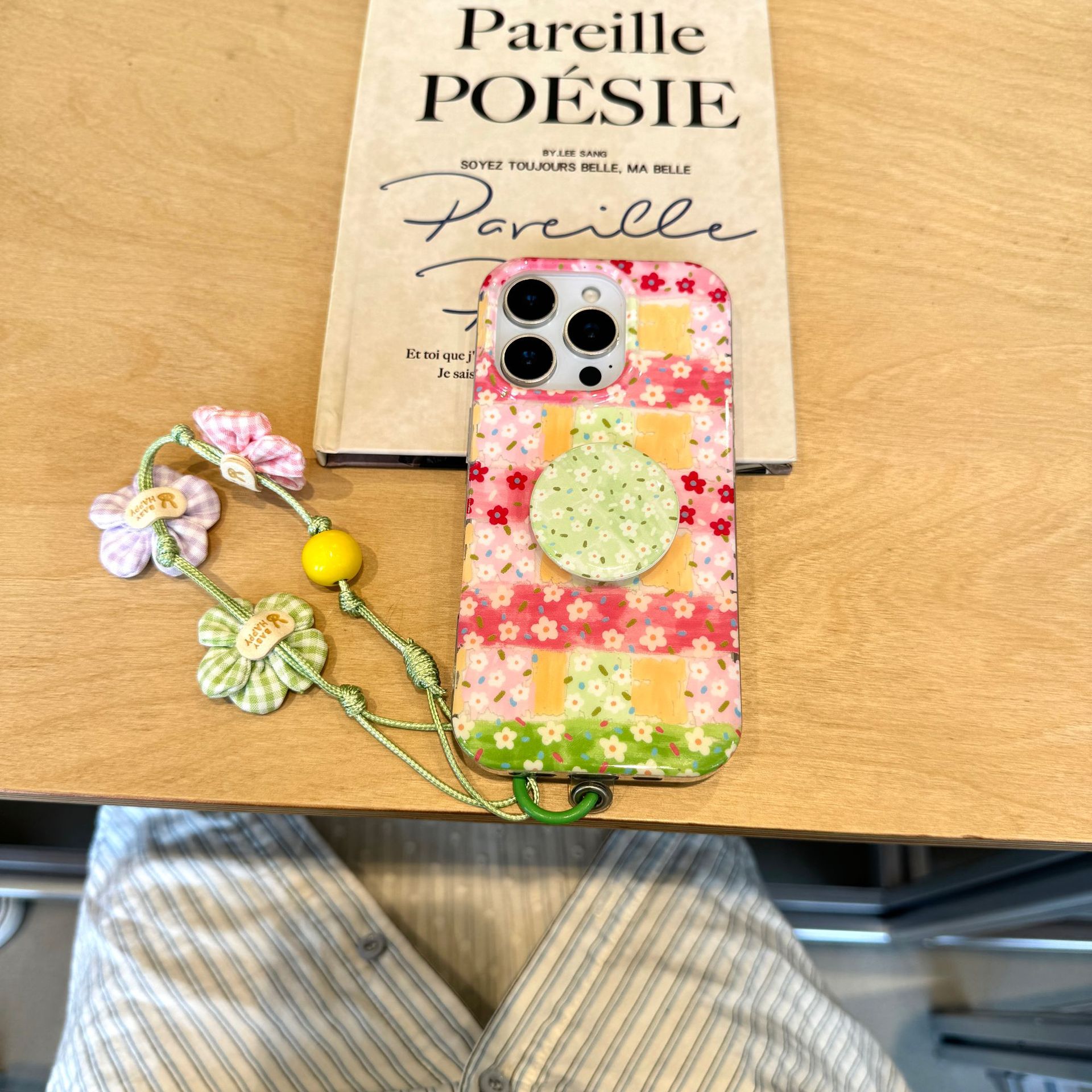 Pintura al óleo coreana empalme floral para Apple 15ProMax funda para teléfono móvil 16Pro cordón 14/13 Pareja 16PM