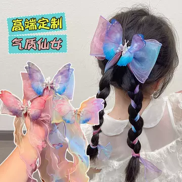 Girls' Hair Accessories Bow Ribbon Tie Hair Stamps Movable Butterfly Wings Mesh Cute Princess Headwear - ShopShipShake