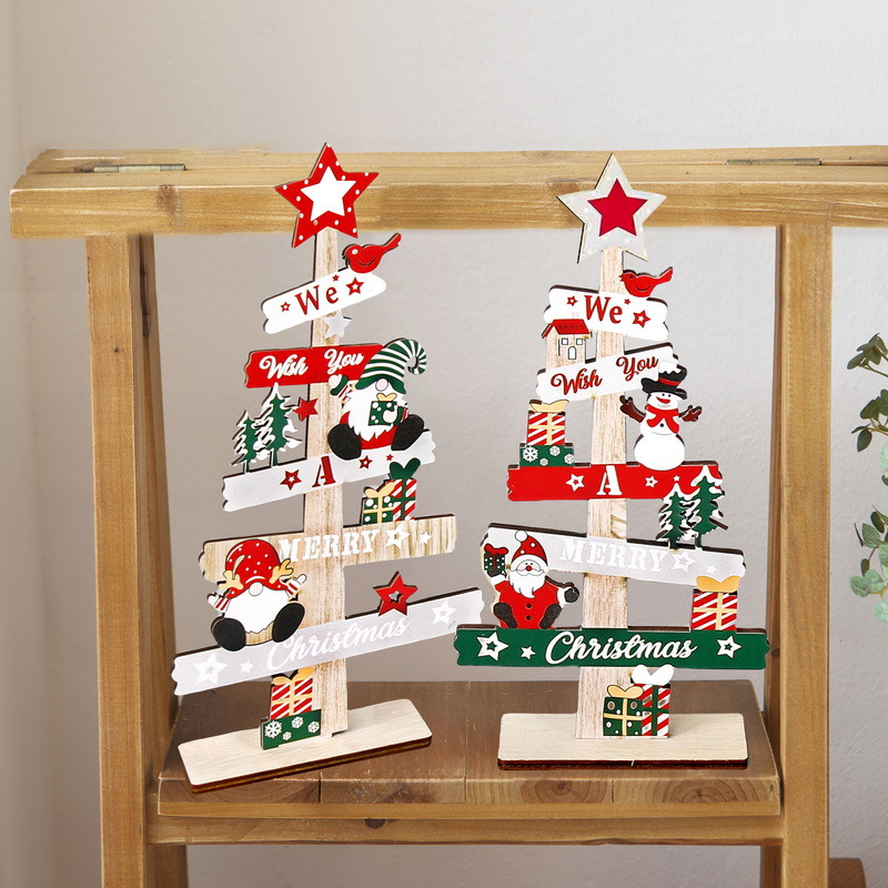 Nuevos productos decoraciones de Navidad mini escritorio de madera pequeña decoración de árbol de Navidad madera decoración de tarjeta de letras inglesas