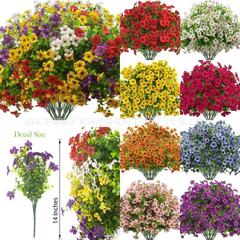 跨境亚马逊仿真花假花7叉尤加利紫罗兰小把束绿植塑料花家居庭院