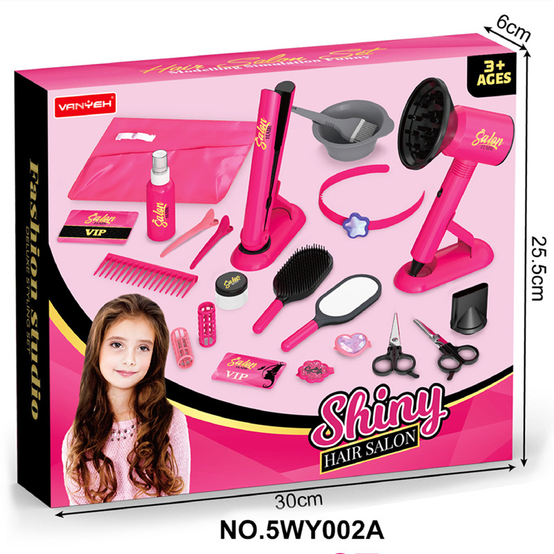 Secador de pelo eléctrico transfronterizo para niños, barra de lacio, juego de corte de pelo, herramientas de vestir, herramientas de peluquería, juguetes de juego para el hogar