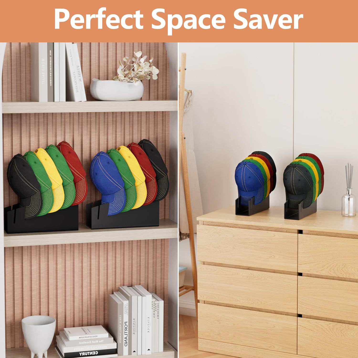 亚克力黑色阶梯式6卡槽棒球帽支架用于卧室衣柜零售商店展示