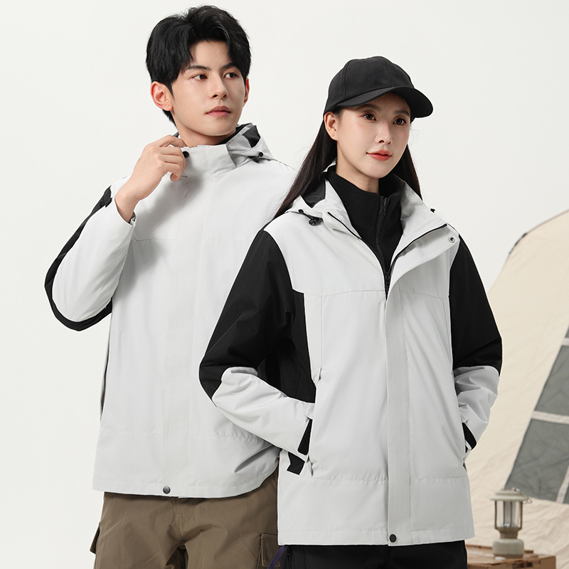 Color-Blocking 8-Color Outdoor Hooded Three-In-One Jacket Men's Windbreaker Fleece Liner Windproof and Waterproof Autumn and Winter