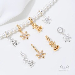 強保色14k包金メッキ純銀雪花ストラップカラージルコニウム鈴ペンダント手作りdiyクリスマスアクセサリーペンダント
