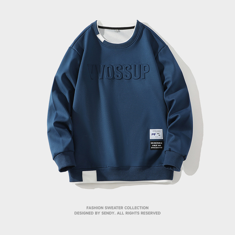 Weißes Sweatshirt für Herren, flach liegend, Frühling/Herbst, lässig, vielseitig, stylisch, langärmelig, für junge Leute_voghion.com