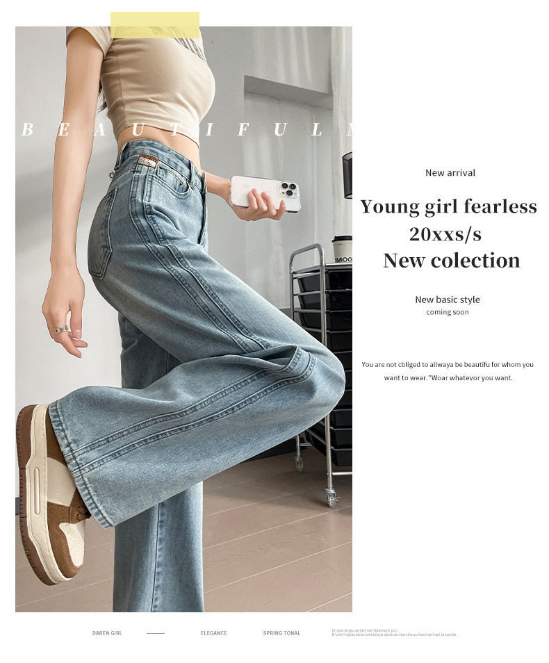 Dames jeans met hoge taille en rechte wijde pijpen voor dames_voghion.com