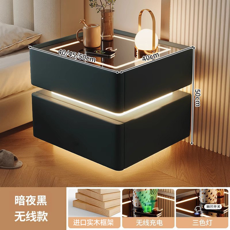 Smart bedside desk negro todo madera maciza dormitorio doméstico 2025 nuevo lujo ligero de alta calidad huellas dactilares cerradura cabecera de almacenamiento