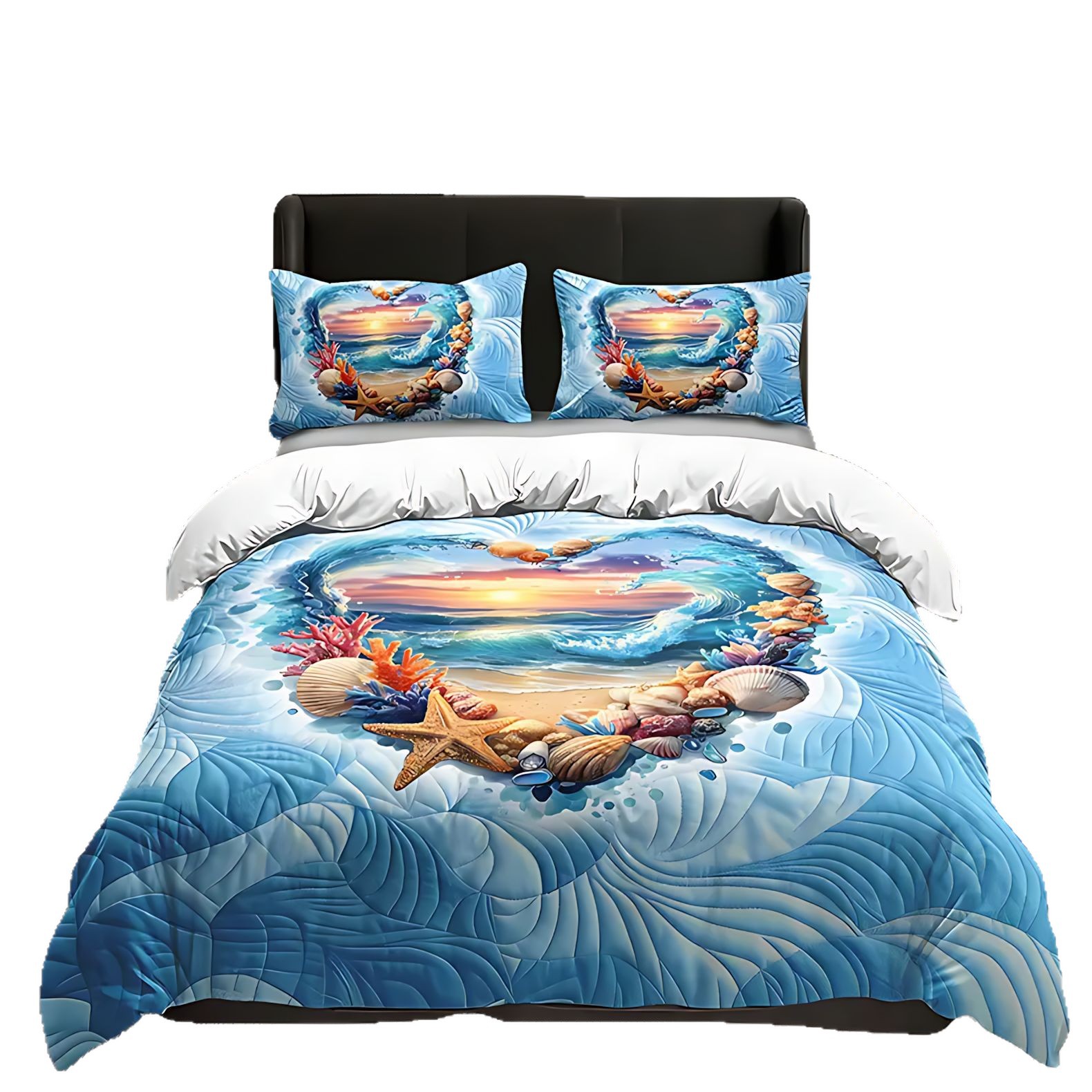 TEMU / JIT Cross-Border Abrasivo Kit de colchón amor playa impresión digital HD ropa de cama para diseñar