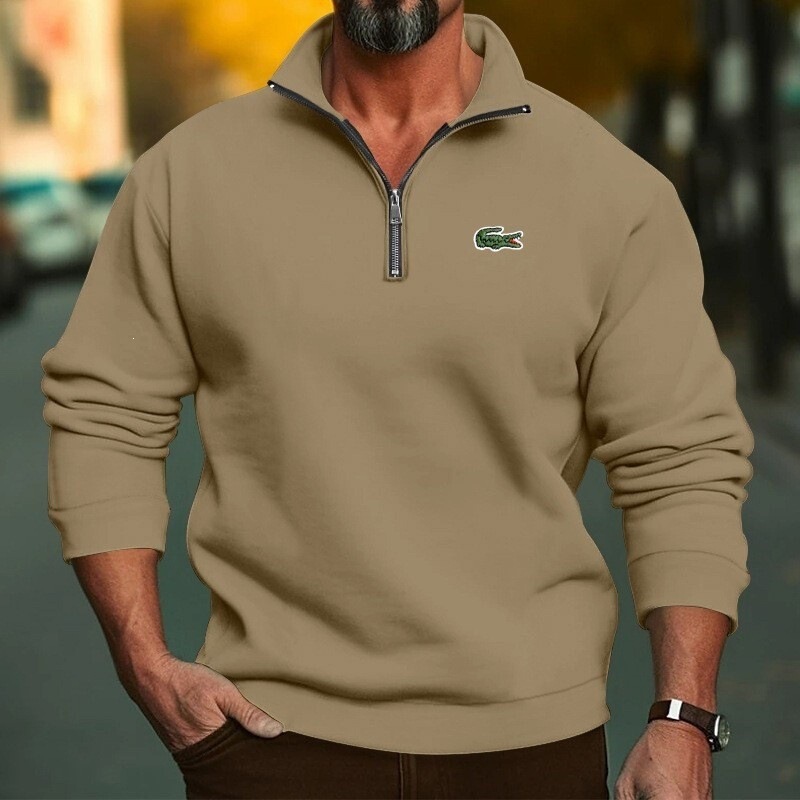 2026 Cross-border Crocodile Embroidery Stand Collar Half-Zip Sweatshirt for Men, Loose Fit Jacket, Autumn and Winter Plus Size Men's Clothing