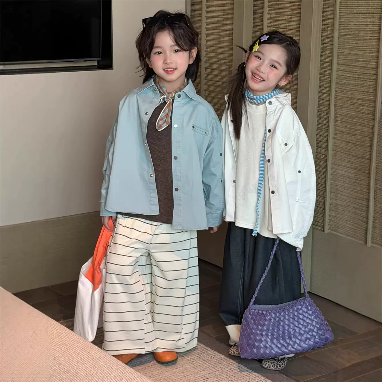 2026春季新款童装韩版儿童设计款时尚外套男女童重工潮酷翻领衬衣