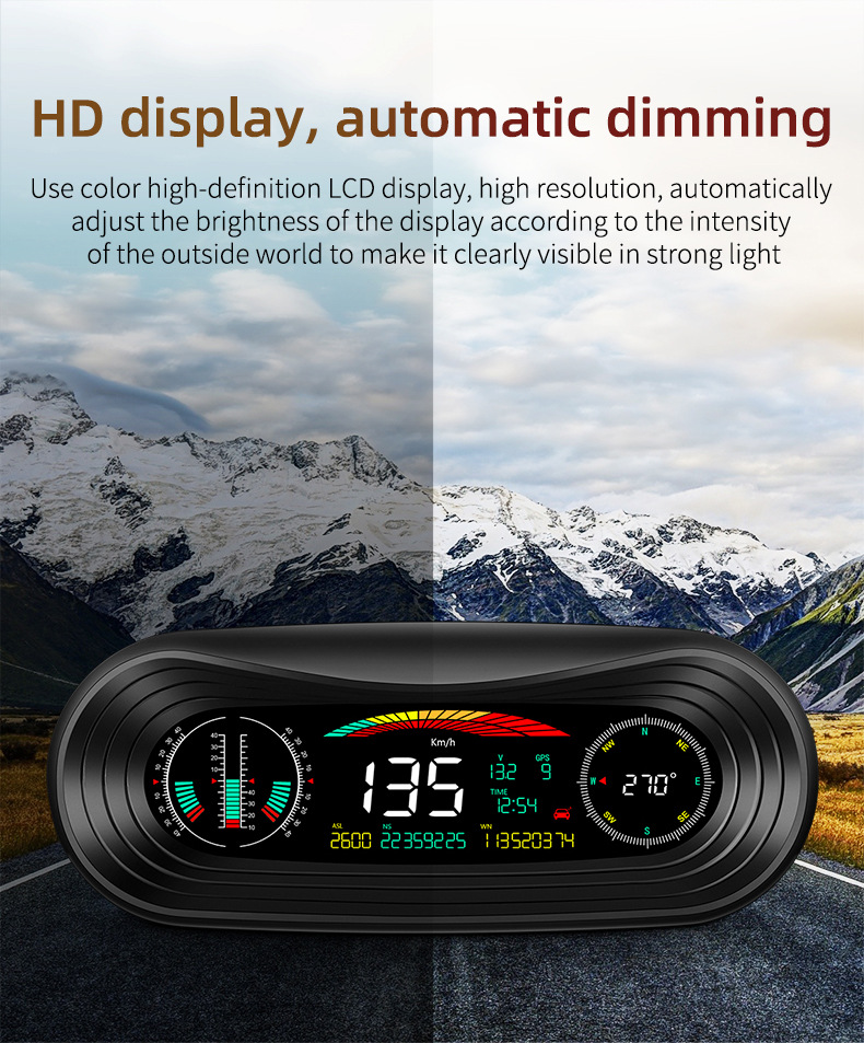 Car Portable Instrument Hud Head-Up Display Color Screen Car-Mounted Hud Portable High-Definition Off-Road Level and Slope Meter