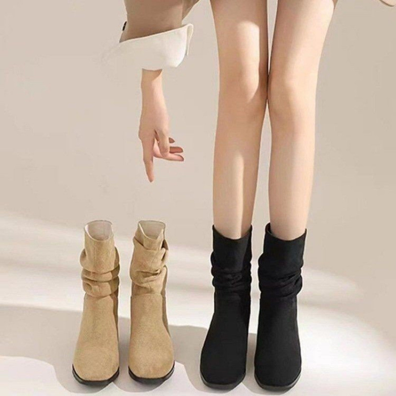 ShoeVault 2025 Wiosna Nowe Retro Szpiczaste Buty Na Grubym Obcasie Krótkie Kowbojskie Buty Do Jazdy w Stylu Western Dla Kobiet_voghion.com