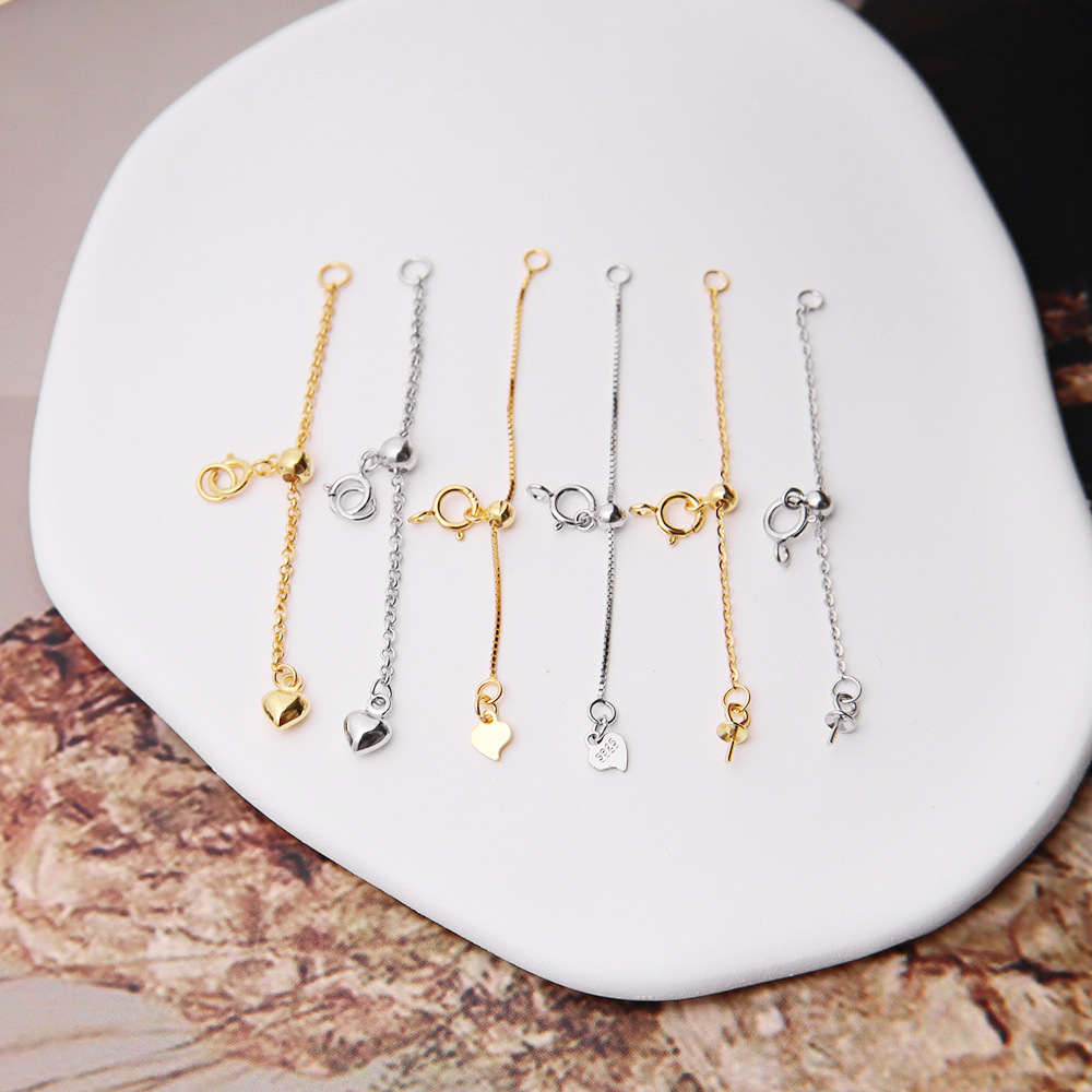 S925纯银调节扣抽拉式延长链尾链 DIY饰品配件珍珠项链连接扣爱心