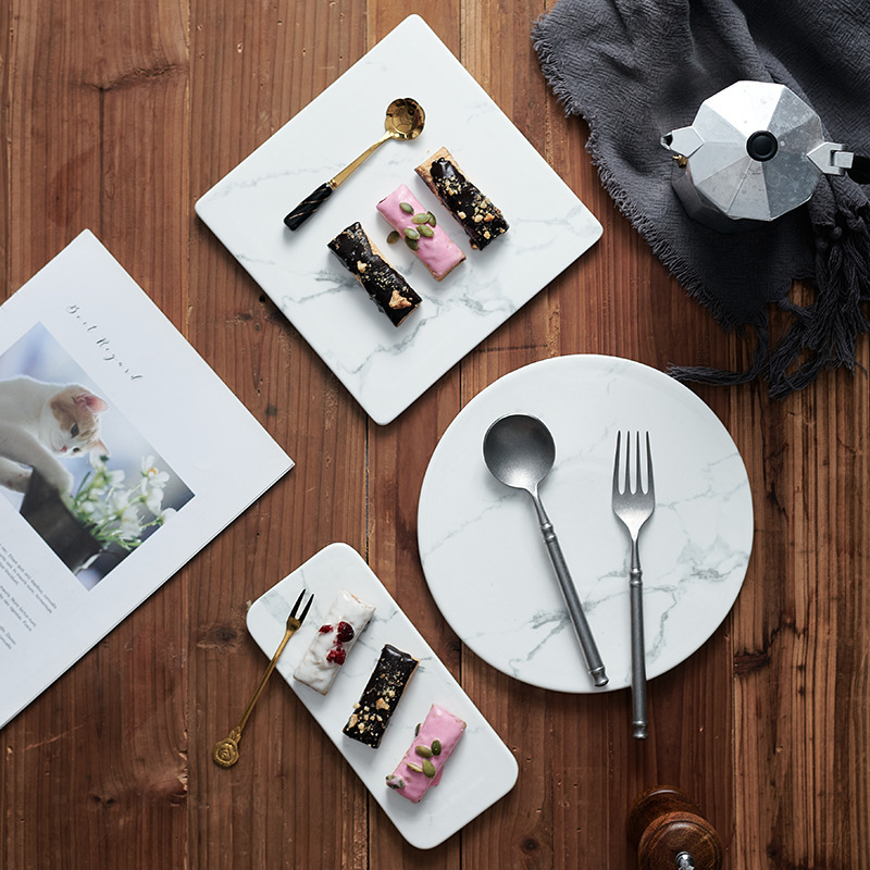 Cake Plate Flat Plate Restaurant Mousse Dessert Snack Plate Rectangular Household White Western Tableware Sushi Plate