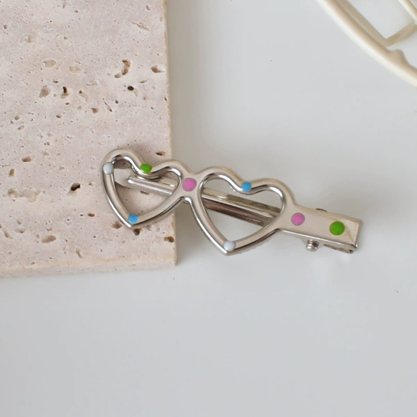 3#Colorful dot double hearts-5.5cm