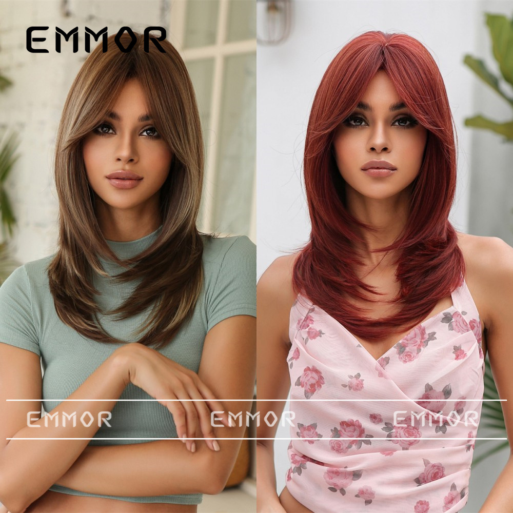 Peluca de temperamento en capas mujer flequillo de ocho caracteres cabello de longitud media micro-volumen simulación peluca natural cubierta de la cabeza completa cabello