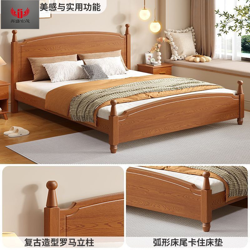 Cama de madera maciza Cama doble Habitación de alquiler económico Dormitorio principal para una persona 1.8m 1.5m Cama de columna romana