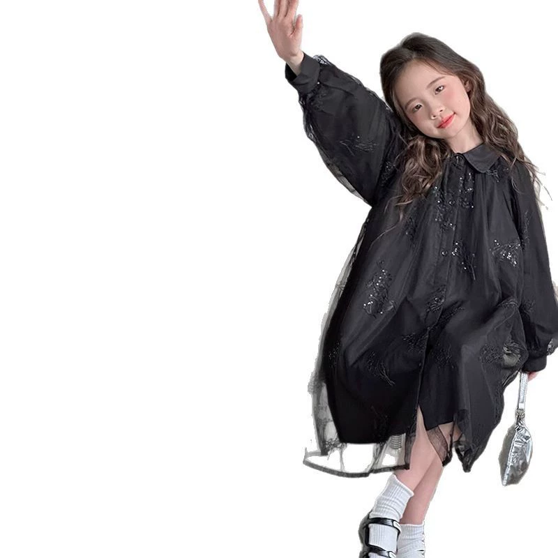 Детское платье Принцесса Юбка Черная пушистая пряжа для девочек модель подиум вечернее платье цветочница маленькая хозяйка