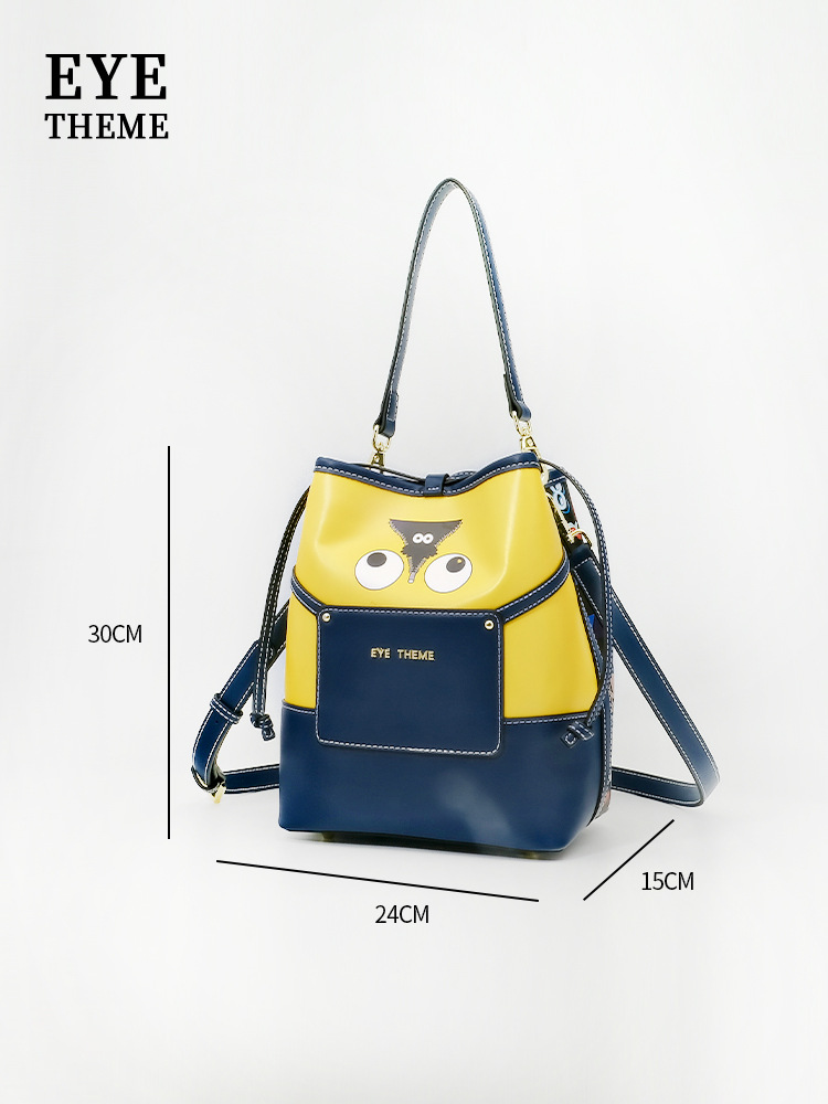 Emballado amarillo damas casuales nueva tendencia bolso de calle impresión inclinada extraña bolso de cubo 2658 #