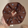 2# brown background blue large polka dot double layer hair tie about 15cm