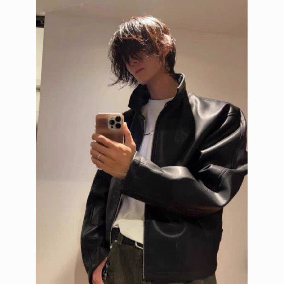 黑色红内皮衣外套男款高级感痞帅pu皮夹克美式高街机车服