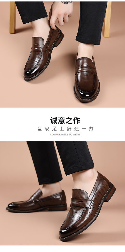 Sandal nam da bò lớp đầu khoét lỗ thoáng khí, đế bằng gỗ tự nhiên, kiểu lười — Sandal màu nâu, Sandal đen chi tiết 16