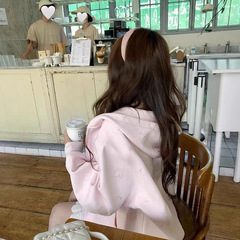 韩系甜美粉色kitty蝴蝶结刺绣卫衣女春秋新款设计感连帽开衫外套