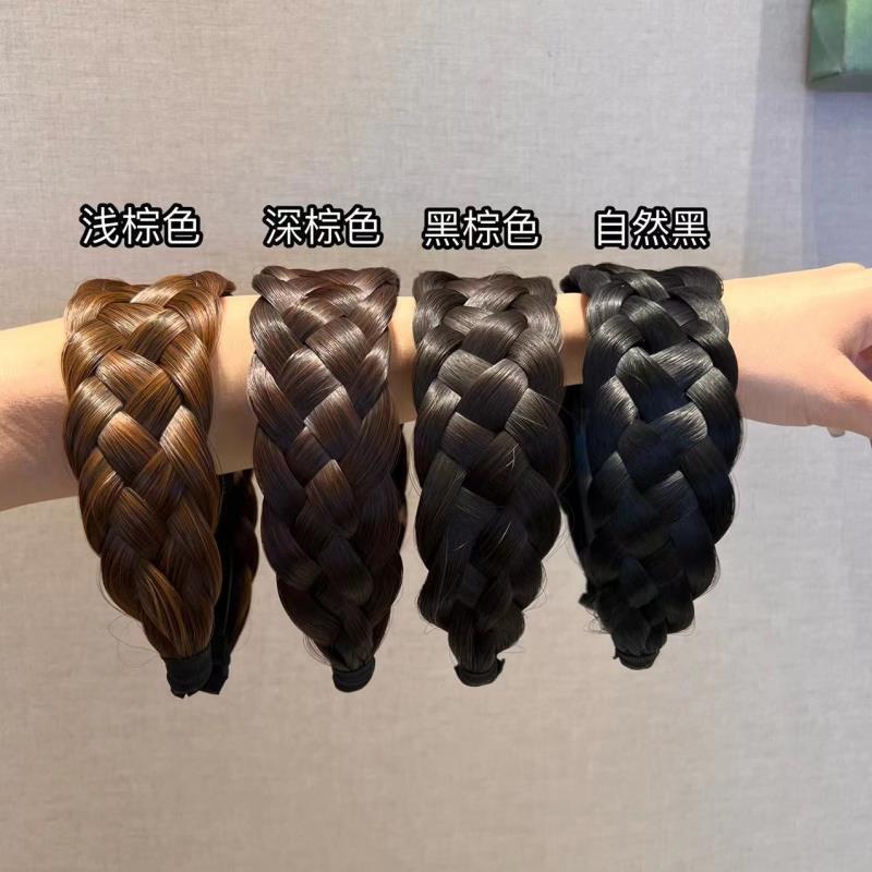 Banda de Pelo trenzado de torsión ensanchada peluca diadema femenina pelo artificial antideslizante banda de pelo trenzado de cinco hilos engrosada trenza de espina de pescado de ala ancha