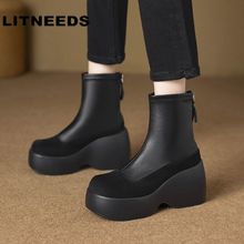 10cm高跟靴子真皮瘦瘦靴2025流行小短靴洋气又高级坡跟厚底马丁靴