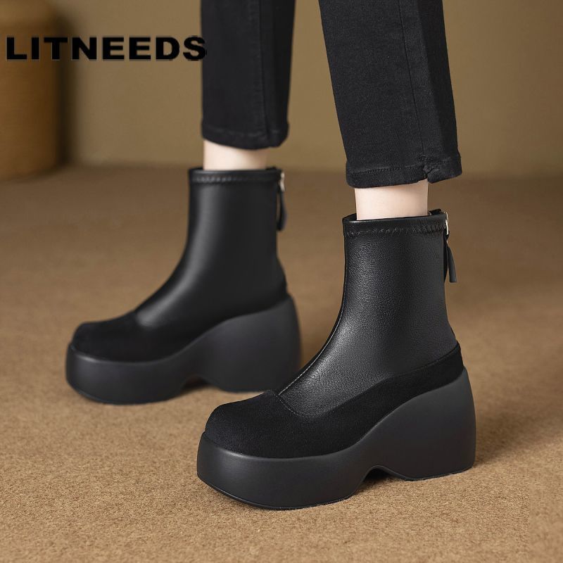 10cm高跟靴子真皮瘦瘦靴2025流行小短靴洋气又高级坡跟厚底马丁靴