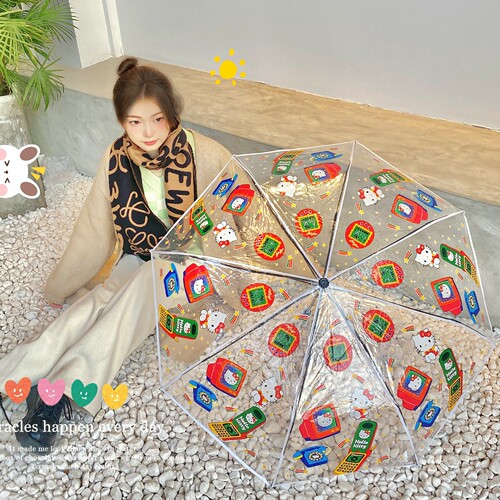 Xiaohongshu same style Hello Kitty retro cute girl umbrella long handle thickened fully automatic fashionable forest style