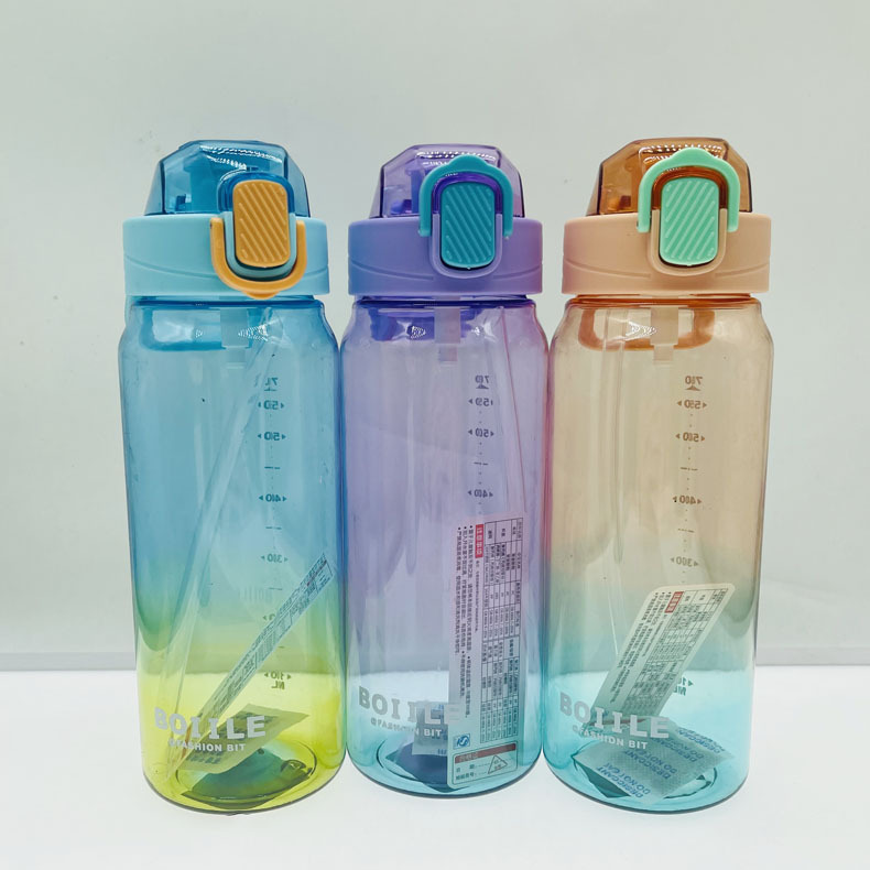 Baijia 5046 gradiente de color deportes al aire libre taza agua con paja plástico 780ml capacidad portátil niños por mayor