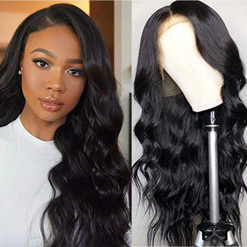 Front Lace Wig for European and American Women, Black Long Curly Hair, Synthetic High-Temperature Fiber Wig, Semi-Hand-Woven Headpiece Front Lace Wig for European and American Women, Black Long Curly Hair, Synthetic High-Temperature Fiber Wig, Semi-Hand-Woven Headpiece