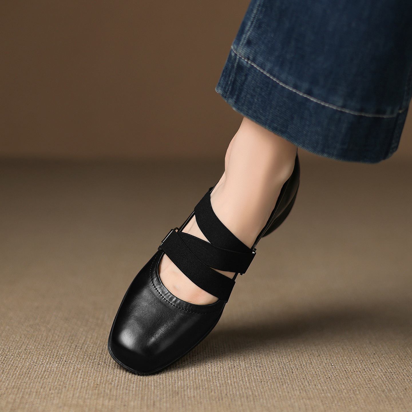 Giày Mary Jane nữ quai ngang gót xuồng 4 cm, phong cách ballet retro — đen