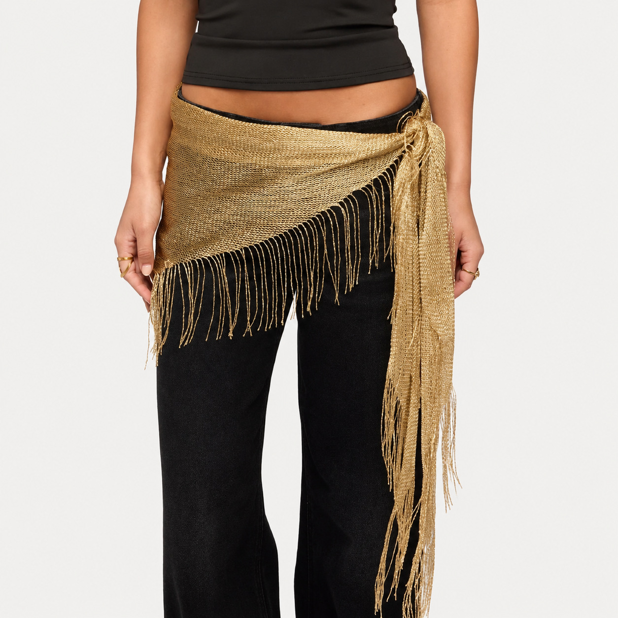 2026 Hip-Hop Fashion Punk Tassel Triangle Scarf Modern Dance Costume Performance Hip Scarf Waist Chain Waist Scarf Butt Curtain