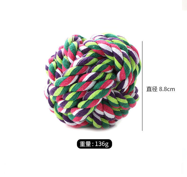 Fabricante en stock al por mayor pipitao mascota algodón cuerda tejida Bola de juguete resistente a la mordedura multi-especificación PET algodón cuerda bola de la cuerda