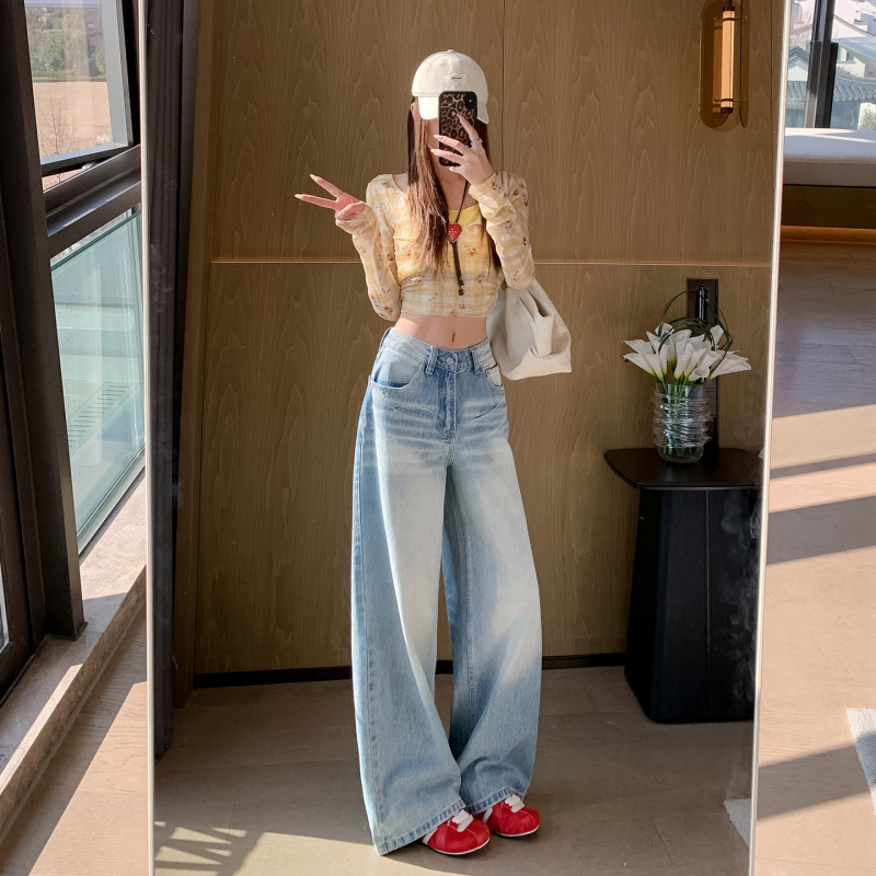 2026 New Vintage Wide-Leg Jeans for Women, Spring and Autumn, Loose Fit, Slimming, Slightly Flared, Straight-Leg, Floor-Length Pants 2026 New Vintage Wide-Leg Jeans for Women, Spring and Autumn, Loose Fit, Slimming, Slightly Flared, Straight-Leg, Floor-Length Pants
