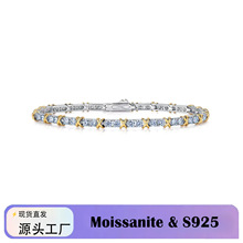 源头工厂S925纯银莫桑石网球手链金银双色X交叉隔石八心八箭手饰