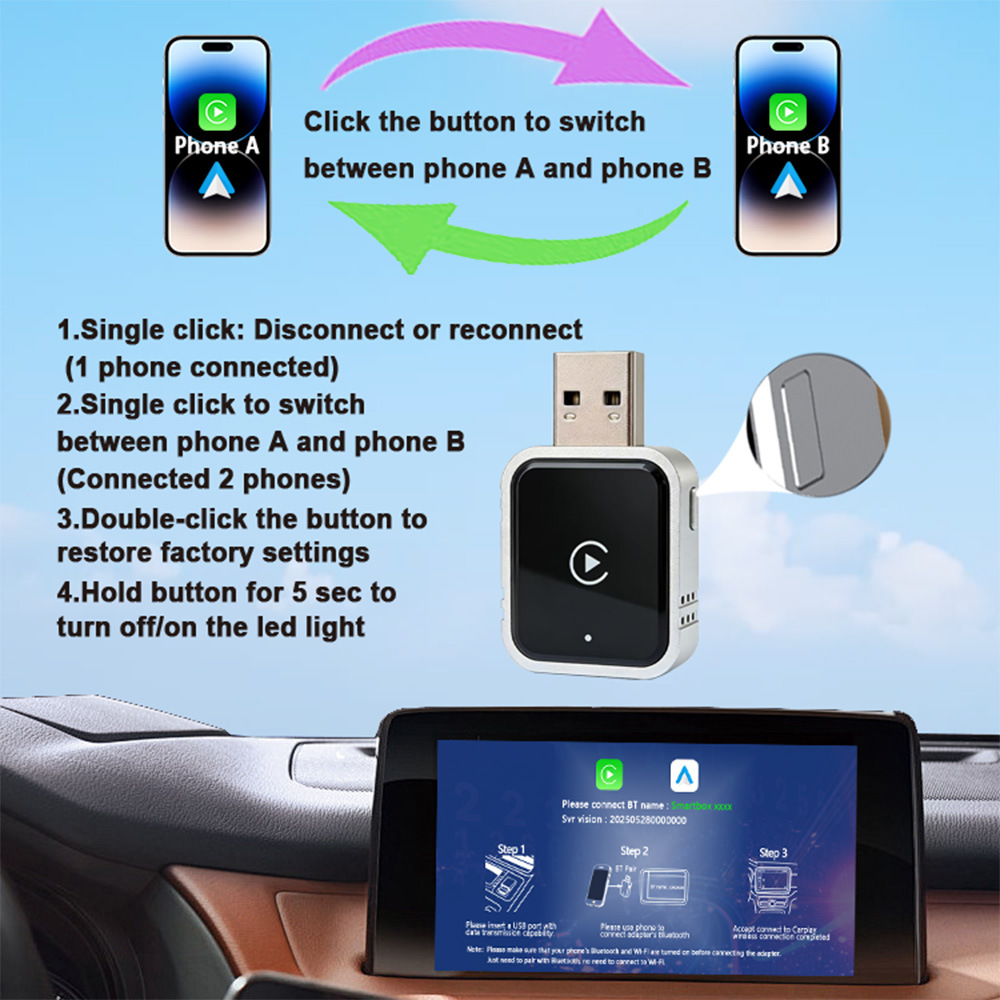 New Cross-Border Wireless Carplay Android Auto Car Navigation Wired-To-Wireless Car Foreign Trade Box