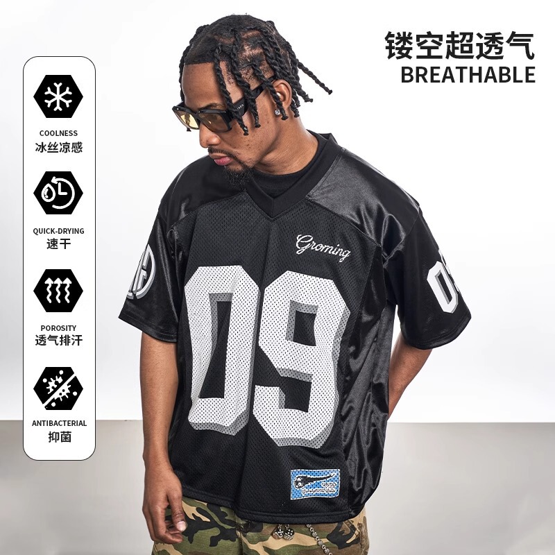 Trendy Sports Jersey Retro T-Shirt for Men 2025 Summer New Style Loose American Style Football Uniform Short-Sleeved Top