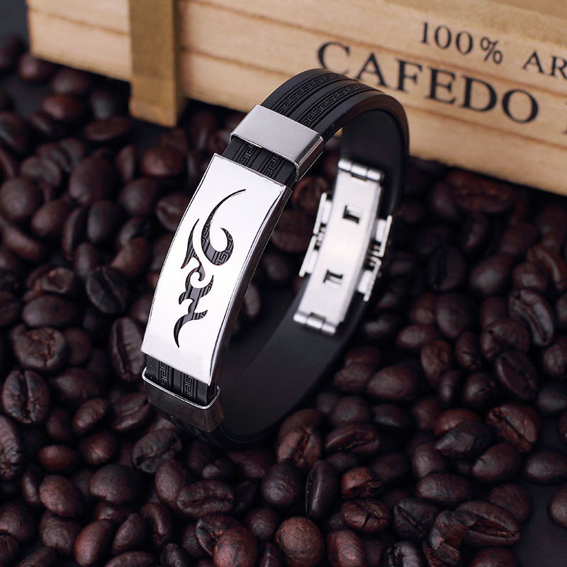 Personalidad coreana de acero de titanio nubes de fuego llama gran muralla pulsera de silicona hombre moda pulsera de acero inoxidable al por mayor