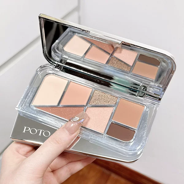 Makeup Poto Seven-Color Eye Shadow Low Saturation Pearlescent Fine Shimmer Matte Earth Color Daily Nude Makeup Novice Beginner