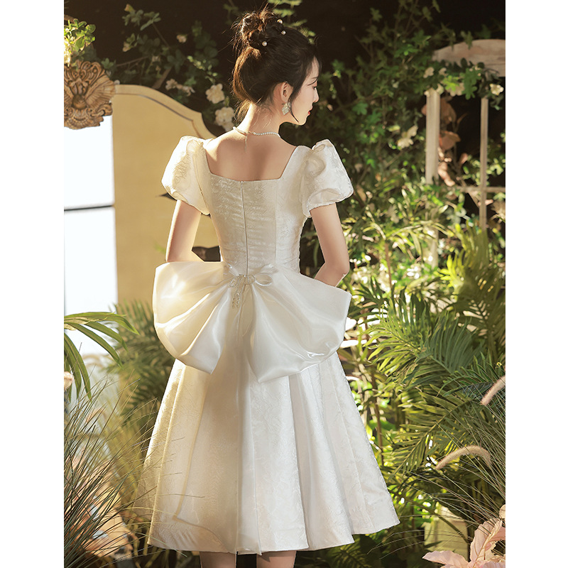 White Evening Dress for Marriage Registration, Light Engagement White Dress, French Style Petite Dress for Women, Can Be Worn Casually in Winter