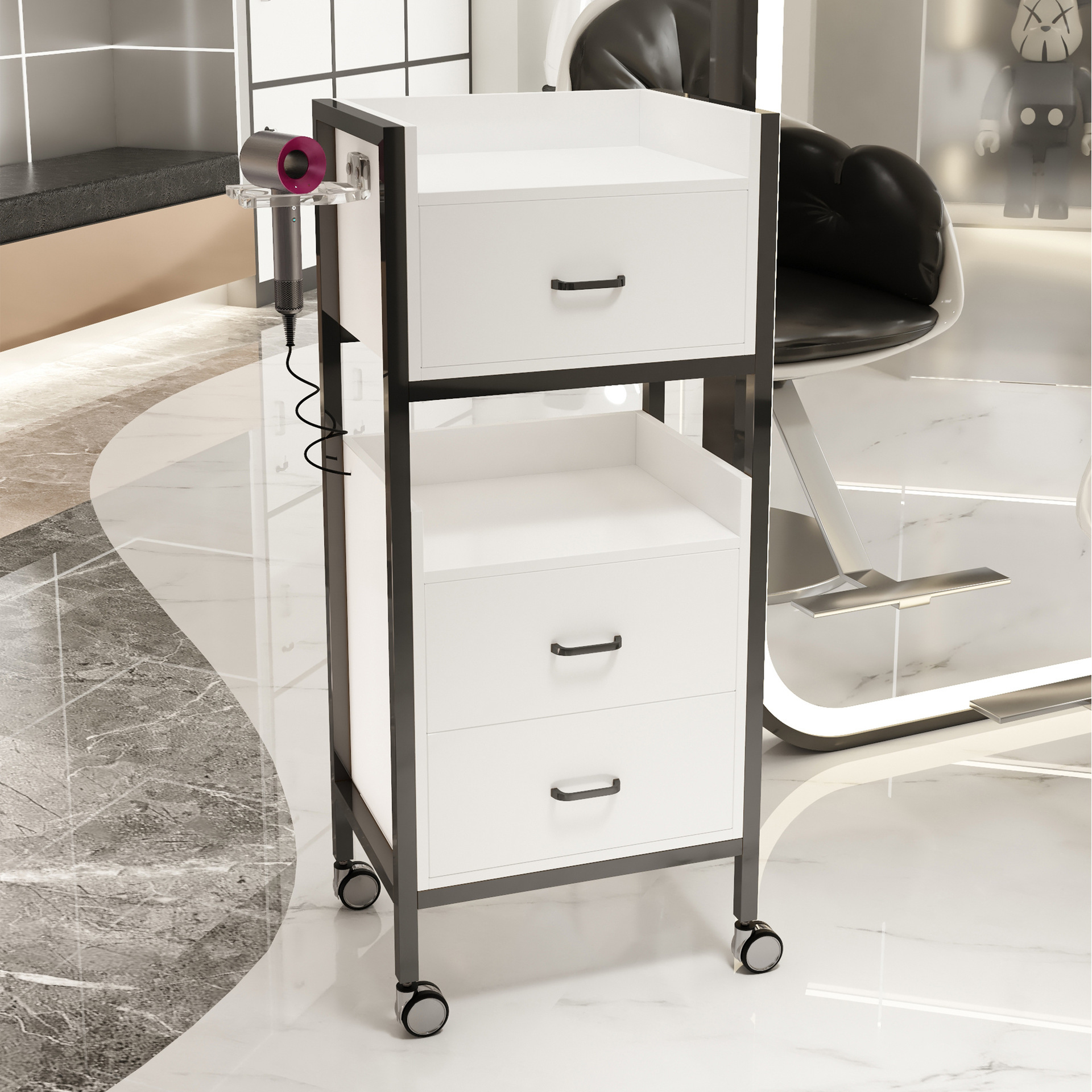 Barbería gabinete salón de peluquería tablero de herramientas barbería tablero de herramientas tablero de corte de pelo gabinete multifuncional estante carro pequeño