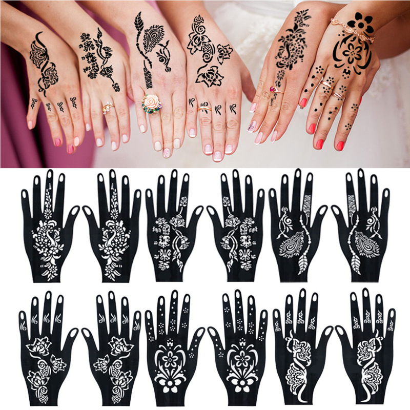 Temporary Hand-Painted Tattoo Template Spray Painting Tool Indian Henna Cut Out Palm Palm Tattoo Juice Herbal Semi-Permanent