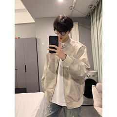 アメリカのレトロな染めの皮の服のコートの男性の春秋の金の潮の札は設計のパイロットのジャケットの短い野球の服をつなぎ合わせます。