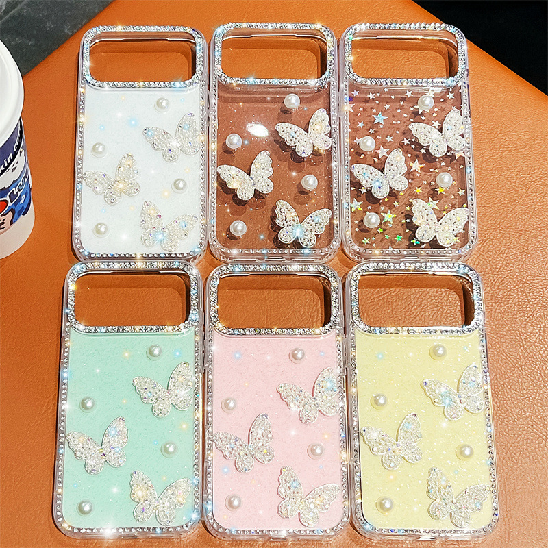 闪钻imd手机壳适用苹果17promax16/15/14珍珠蝴蝶防摔闪粉三星S25