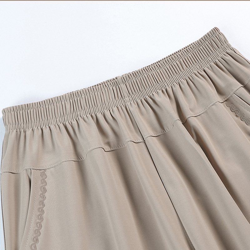 Summer Casual Versatile Thin Cropped Pants for Middle-Aged Moms, Loose Large Size Ice Silk Straight-Leg Pants for Middle-Aged and Elderly Women